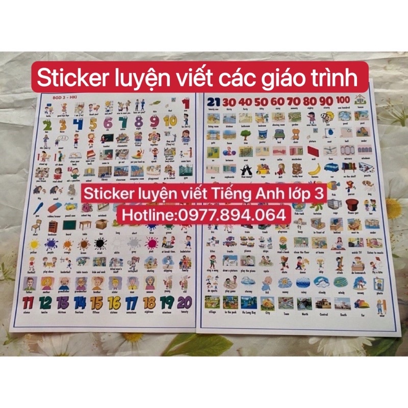 Combo Sticker luyện viết từ vựng Tiếng Anh lớp 1-2-3-4-5 -6