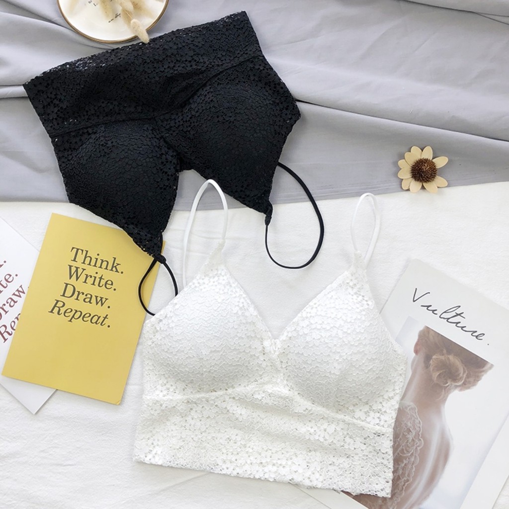 Áo Nữ Bra Croptop Ren Hoa Dây Mảnh Sexy Thoáng Mát FLA03