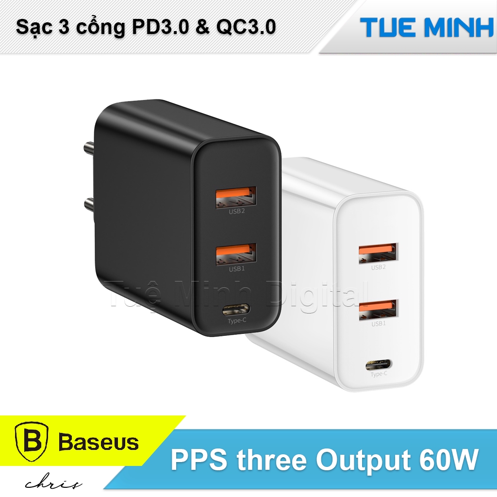 Bộ sạc nhanh đa năng, công suất cao Baseus PPS Quick Charger 60W