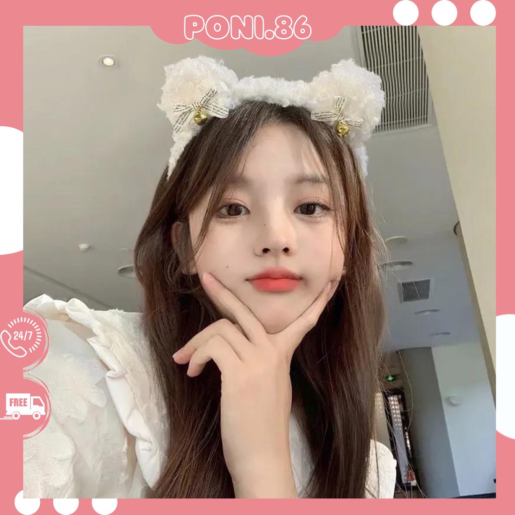 Băng đô cài tóc bờm tóc hình gấu xù có gắn chuông và nơ dễ thương đáng yêu  phong cách Hàn quốc