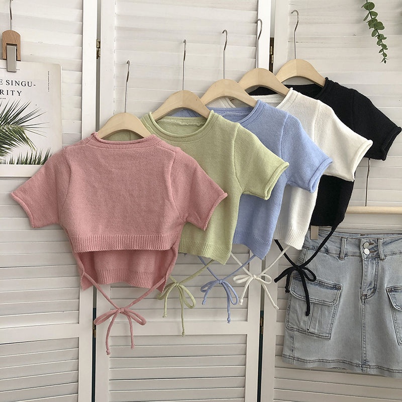 Áo Dệt Kim Dáng Ngắn Hở Eo Thời Trang Mùa Hè Quyến Rũ Cho Nữ