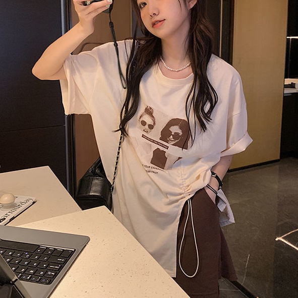 Áo thun ngắn tay/ Quần short lưng cao SUXI in họa tiết thời trang mùa hè dành cho nữ