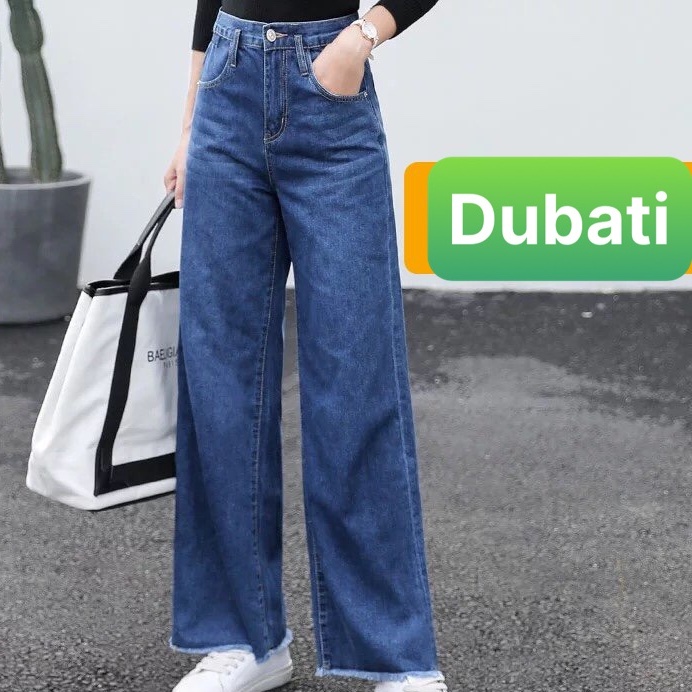 QUẦN JEAN NỮ CHẤT BÒ XANH ĐẬM ỐNG RỘNG LƯNG CAO NÂNG MÔNG SANG CHẢNH- DB 6714- DUBATI FASHION