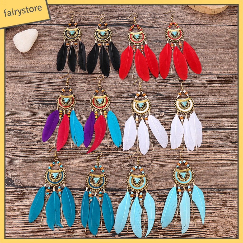 1 Đôi Bông Tai Lông Vũ Phong Cách Bohemia