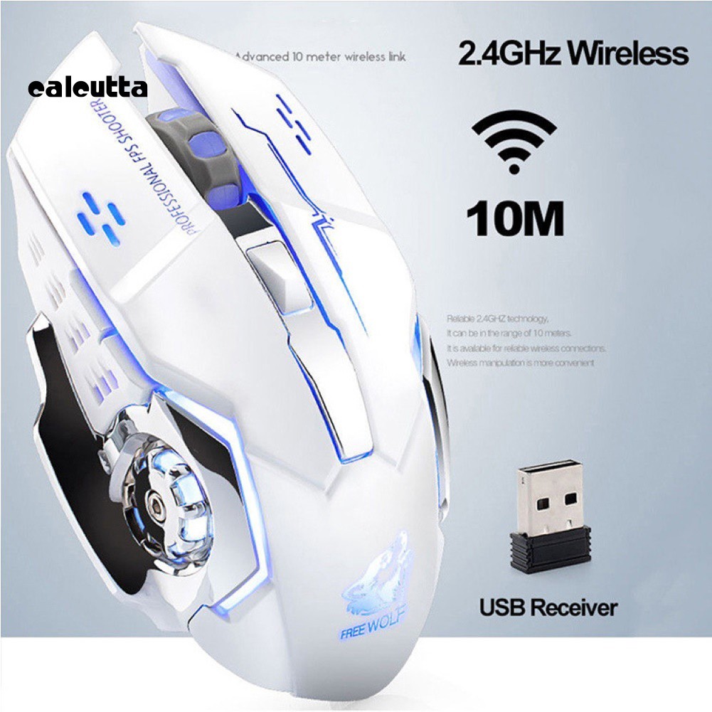 ✡YYS✡Rechargeable LED Backlit Mute Ergonomic Gaming Wireless Mouse with USB Receiver