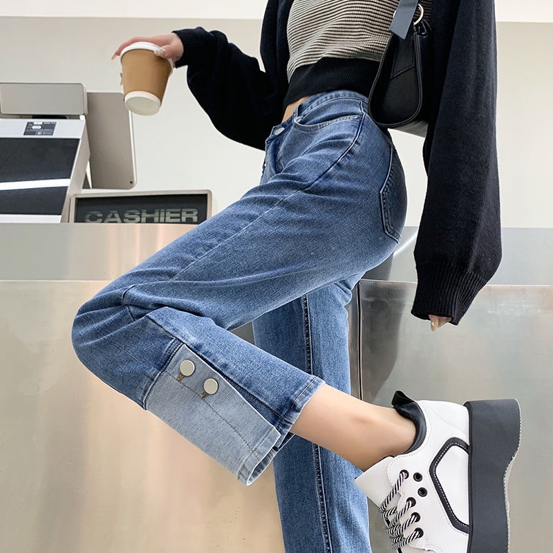 Quần Jean Lửng Cạp Cao Ống Đứng 2022 Mới Cho Nữ
