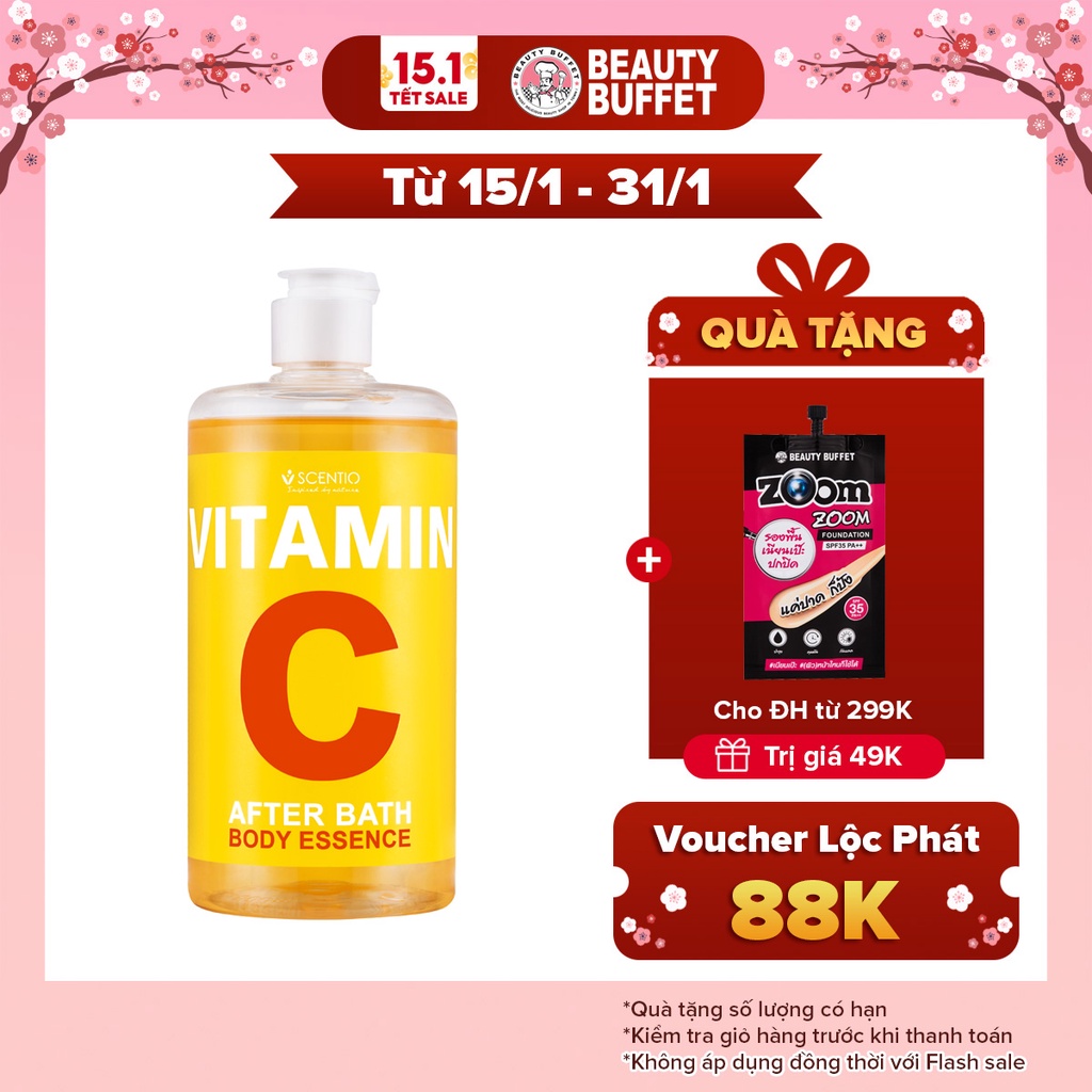 Tinh chất dưỡng thể dưỡng trắng và phục hồi da chuyên sâu sau khi tắm Scentio Vitamin C 450ml