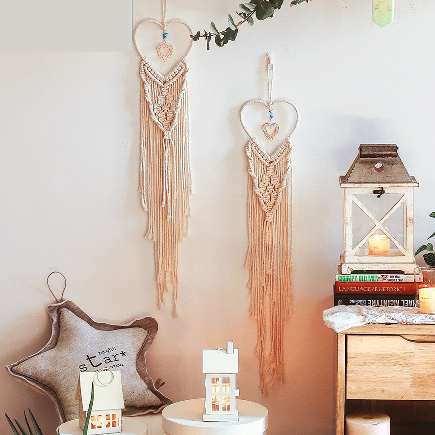 Dreamcatcher/ Thảm treo tường dệt thủ công bằng sợi bông trang trí nhà , quán cafe - hình trái tim