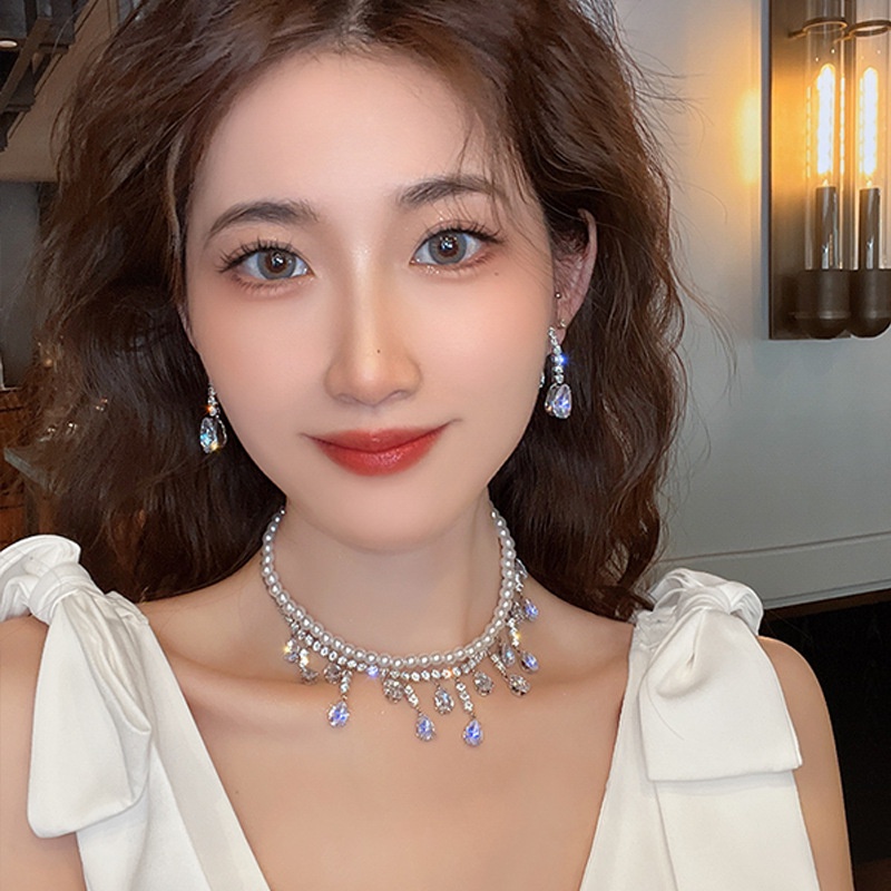 Vòng cổ Mặt Hình Giọt Nước Đính Ngọc Trai Lấp Lánh Thời Trang Cho Nữ