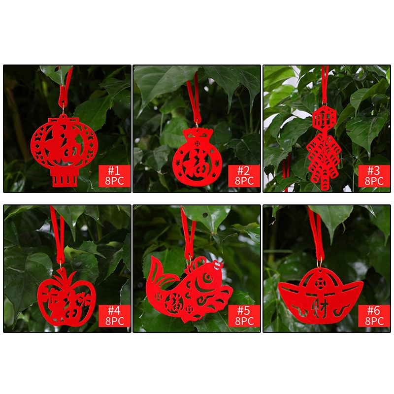 Bộ 8 phụ kiện treo trang trí cây cối phong cách Trung Hoa dành cho năm mới Giáng Sinh