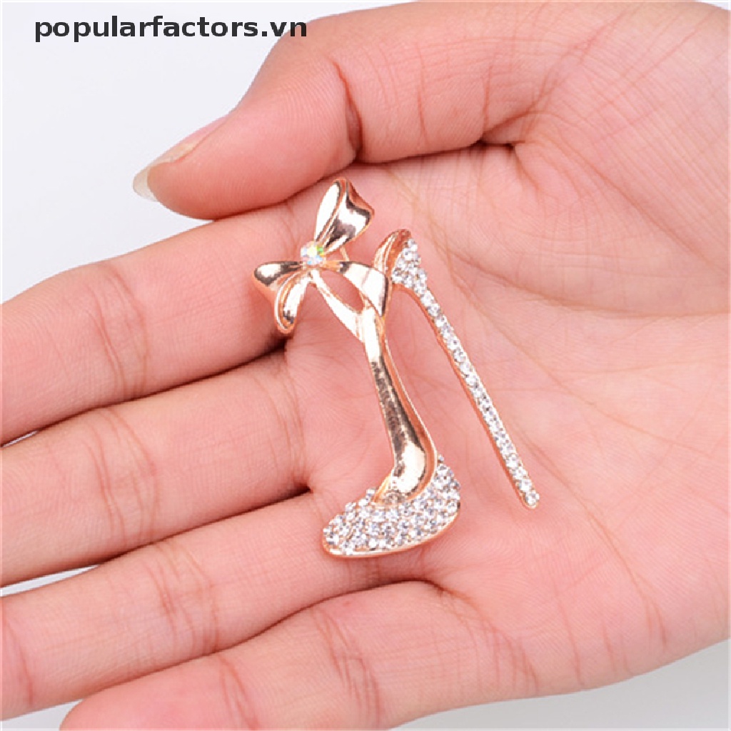 [Phổ Biến Trên Mạ Vàng] Cài Áo Hình Giày Cao Gót Đính Đá Pha Lê Bán Chạy [VN]