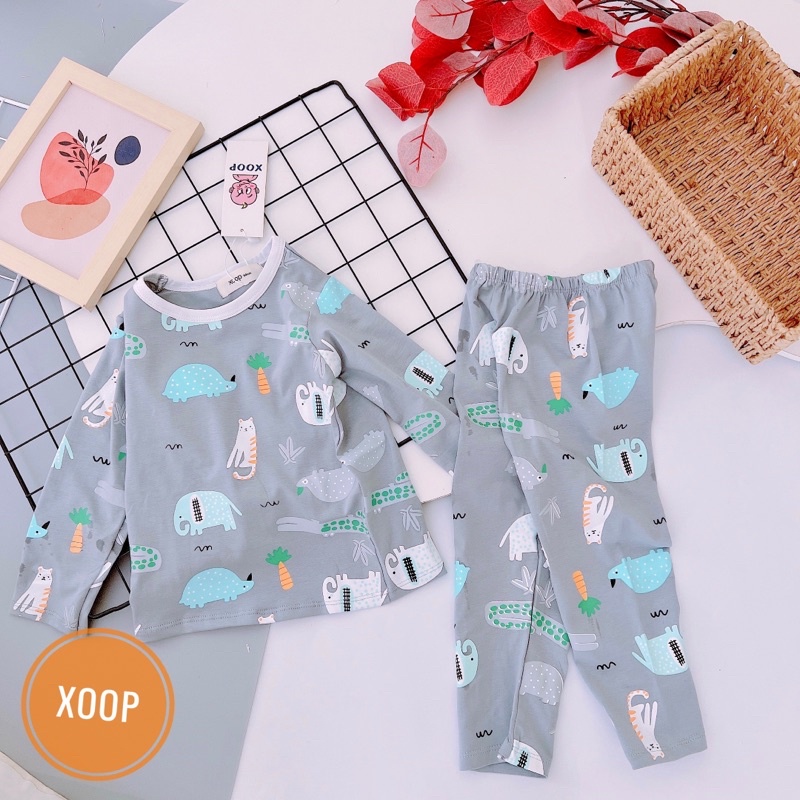 Bộ dài cotton 100% in toàn thân hoạ tiết voi xám Minky mom (8-18kg) ( BD5 ) Shop Phúc Yến
