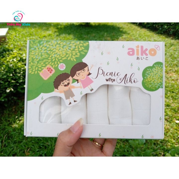 Khăn Sữa Sợi Tre Aiko 30x30cm - 5 Cái/Hộp - 100% Chất Liệu Sợi Tre Mịn Màng,thấm hút tốt mềm mại cho bé {Giá Siêu Tốtt}