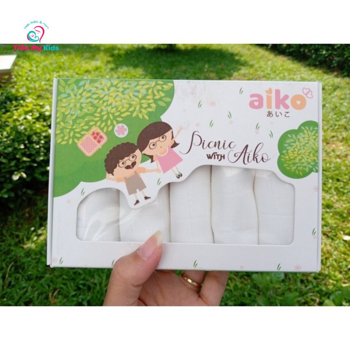 Khăn Sữa Sợi Tre Aiko 30x30cm - 5 Cái/Hộp - 100% Chất Liệu Sợi Tre Mịn Màng,thấm hút tốt mềm mại cho bé {Giá Siêu Tốtt}