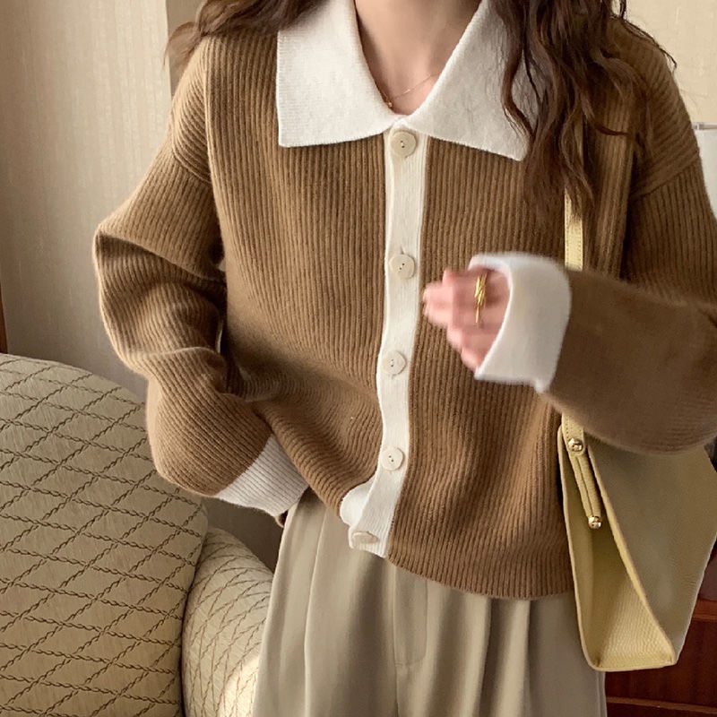 Áo Khoác Cardigan Dệt Kim Dày Dặn Màu Sắc Tương Phản  tao bao