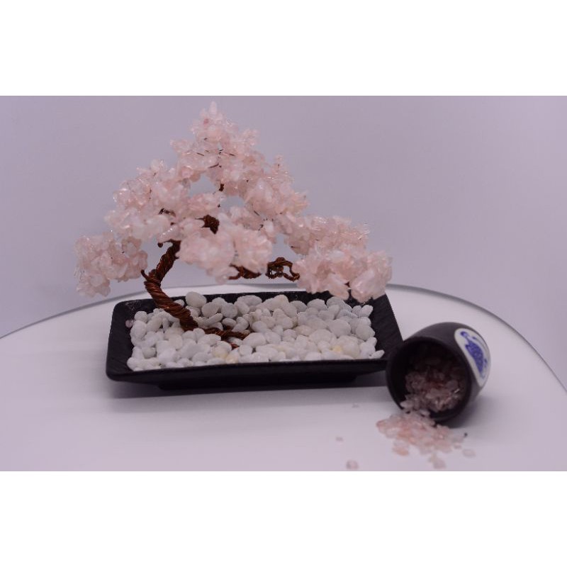 cây phong thủy thạch anh hồng handmade size 20 x 15 x 9 cm giúp thanh tẩy năng lượng thấp. bảo hành 1 tháng