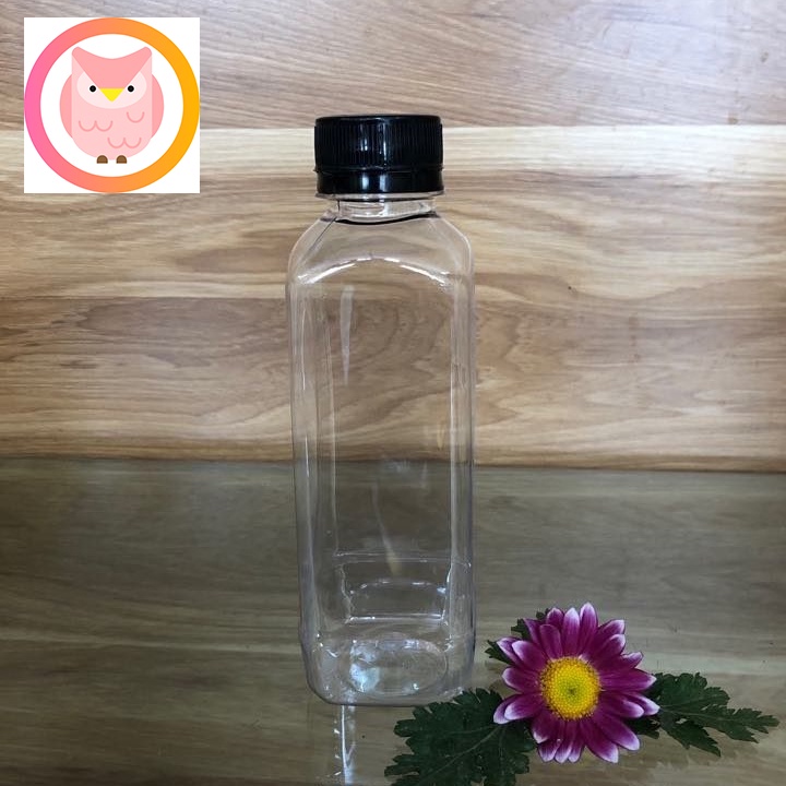 100 chai nhựa 330ml làm trà sữa trà thái , chai nhựa vuông 330ml nắp đen