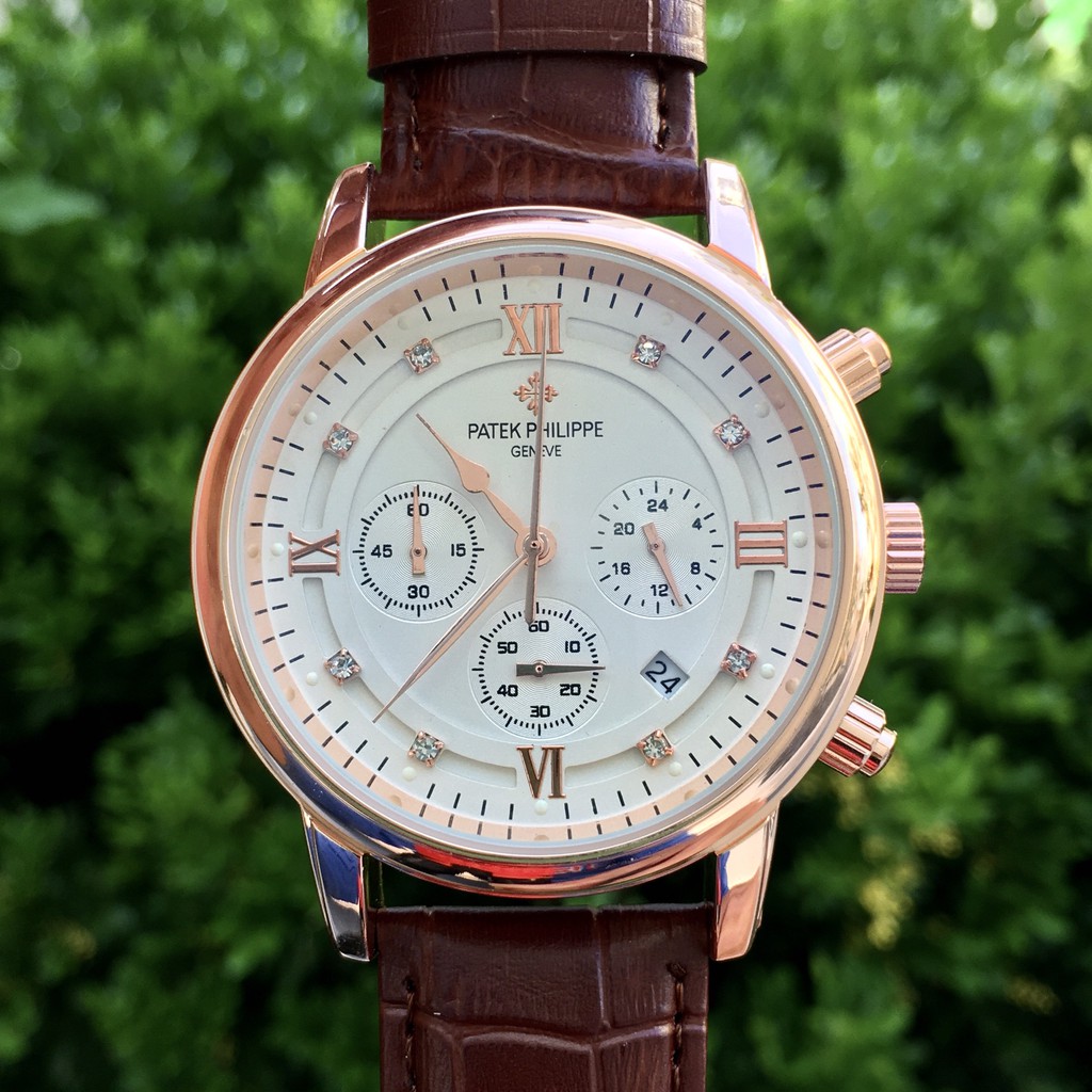 Đồng hồ nam Chronograph P.a.t.e.k phiên bản dây da cao cấp, mặt kính sapphire chống xước, chống nước tốt 3ATM | BigBuy360 - bigbuy360.vn