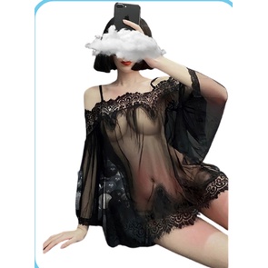 Váy ngủ ren siêu mỏng xuyên thấu trễ vai gợi cảm, đầm ngủ sexy ren quyến rũ khiêu gợi MS1046