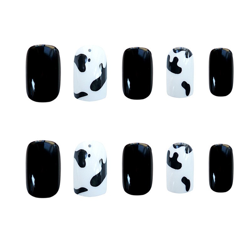 Set 24 móng tay giả họa tiết bò sữa thời trang cho nữ + Chai keo