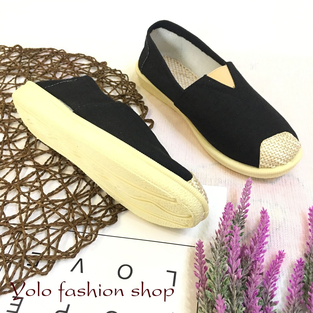 [Hình thật] GL1 Giày lười slip on nữ bọc cói vintage thời trang | BigBuy360 - bigbuy360.vn