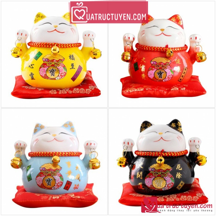 Mèo thần tài may mắn cao 10-14cm Khai vận đón phúc gốm sứ cao cấp