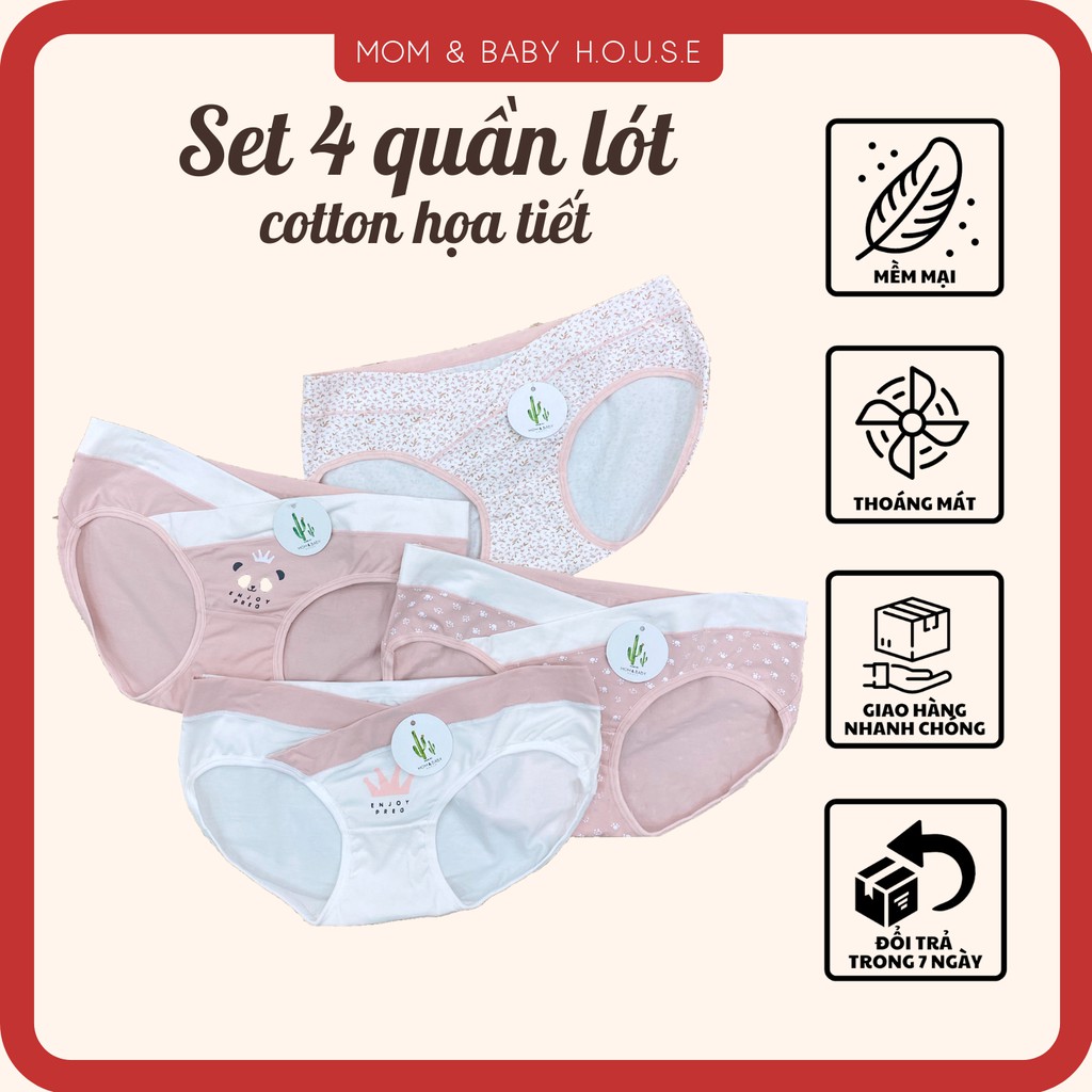 Set 4 cái : Quần lót cạp chéo đáy trắng thun cotton mềm