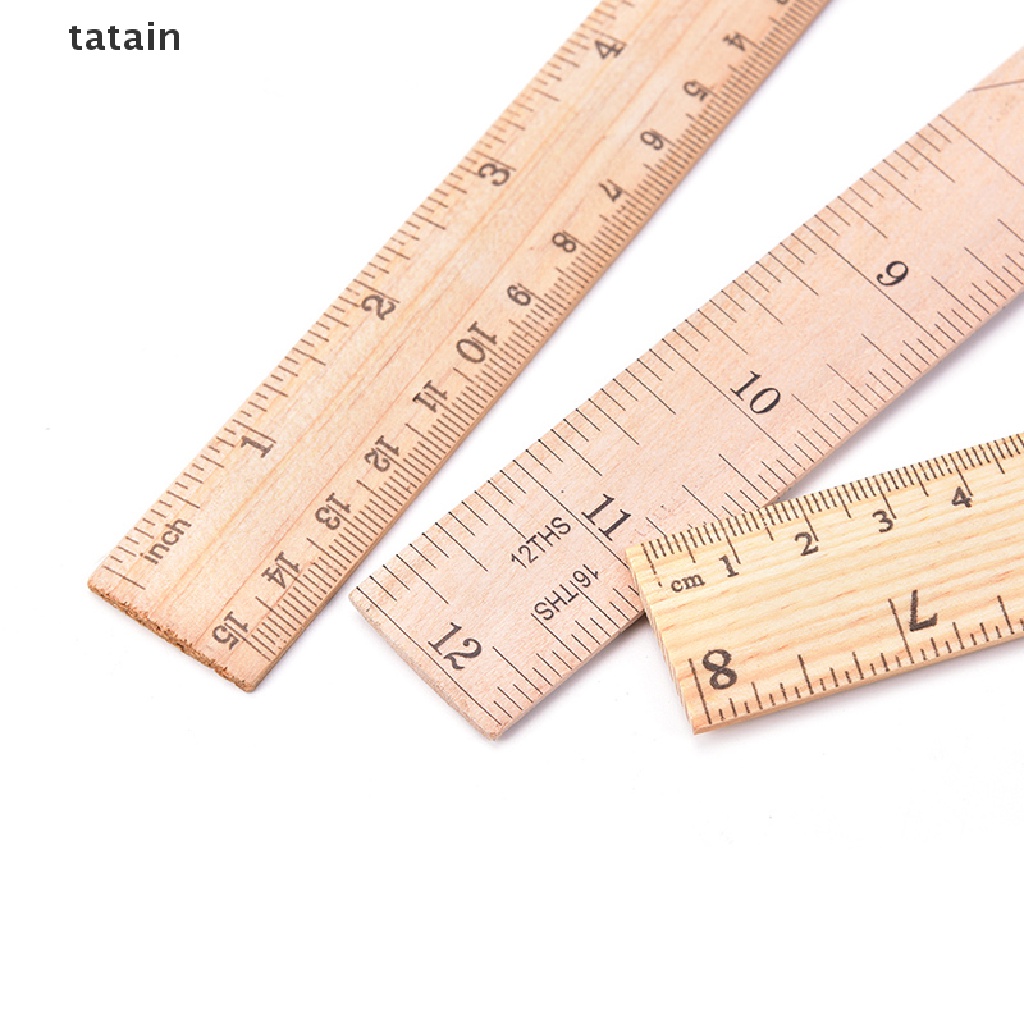 [TAT]  Double Side Wooden Ruler Wood Carpenter Inch Scales &amp; Metric Scales Tools 1pc CVX