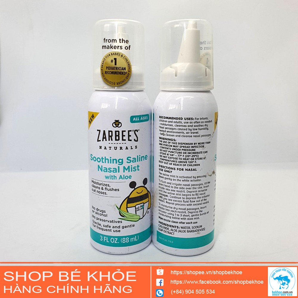 Xịt mũi Zarbees cho bé từ sơ sinh - xịt mũi Lô hội Zarbees dịu nhẹ