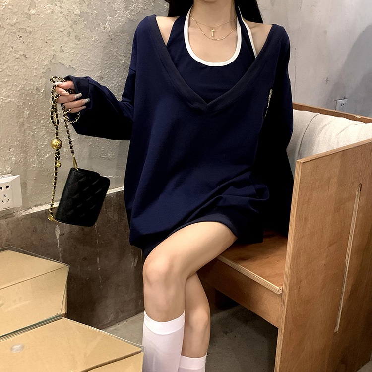 Bộ áo ZHELIHANGFEI với áo thun tay dài dáng rộng và áo hai dây thời trang quyến rũ cho nữ