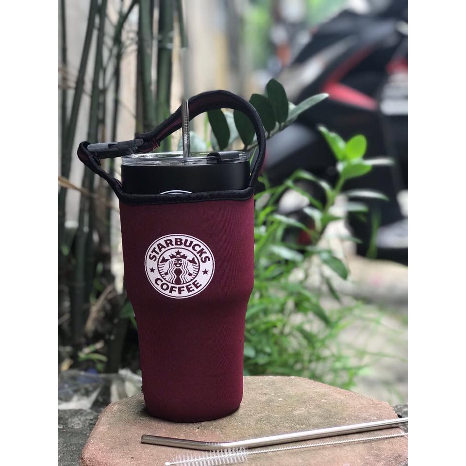 Cốc giữ nhiệt Starbucks Inox Thái Lan tặng kèm túi đựng + 2 ống Hút Inox + Dụng cụ vệ sinh ống hút - dung tích lớn 900ml