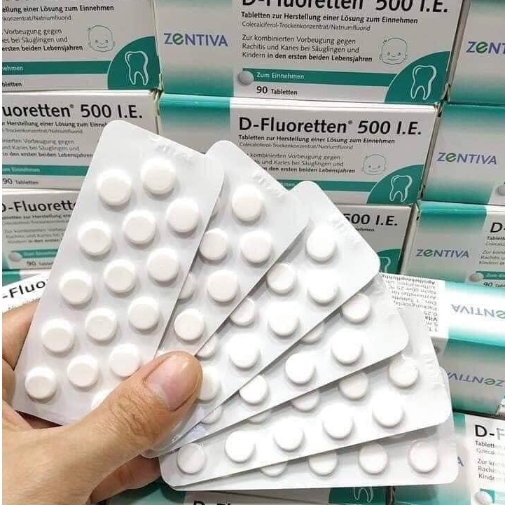Vitamin D Fluoretten 500 I.E Zentiva Đức bổ sung vitamin D3 cho trẻ phát triển xương và răng - Hộp 90 viên