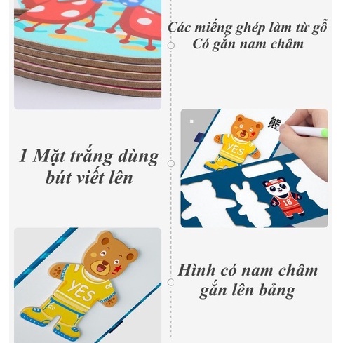 ĐỒ CHƠI GHÉP HÌNH GẤU THAY ÁO CÓ NAM CHÂM GIÚP BÉ PHÁT TRIỂN TƯ DUY (BẢNG 2 MẶT )