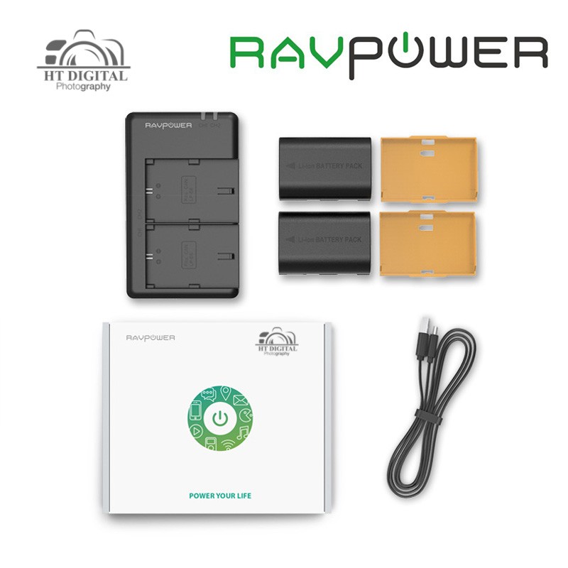 Bộ 2 pin RavPower LP-E6 và sạc đôi cho CANON LP-E6 5D II, 5D III, 60D, 70D, 7D, 80D,5D MARK IV (Hàng chính hãng)