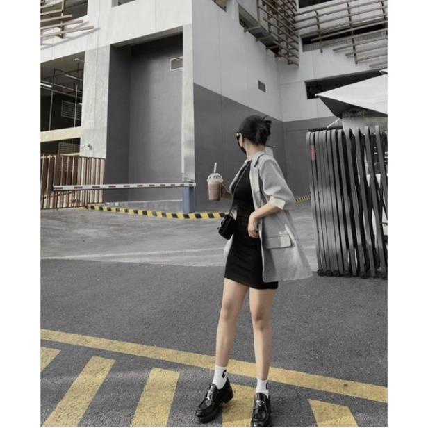 SÉT ÁO VEST KẺ KÈM VÁY BODY ĐEN CHO NỮ