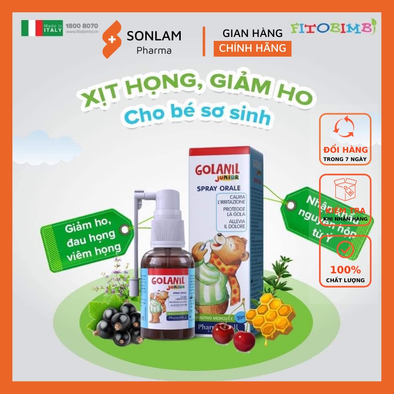 Xịt Họng Keo Ong Golanil Junior Spray Orale - Giảm Ho, Đau Rát Họng,Chảy Máu Chân Răng Và Nhiệt Miệng Lọ 30ml