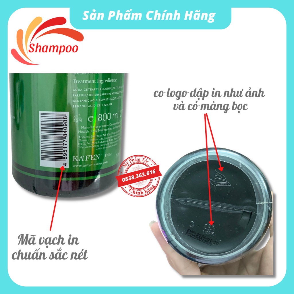 Cặp dầu gội xả KAFEN 800ml xanh phục hồi tóc khô xơ hư tổn