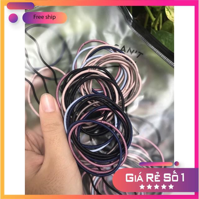Set 100 dây buộc tóc trơn kèm túi zip siêu xinh tiện dụng.