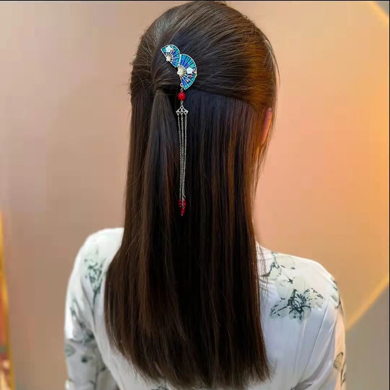 Lược Cài Tóc Hình Quạt Phối Tua Rua Phong Cách Retro