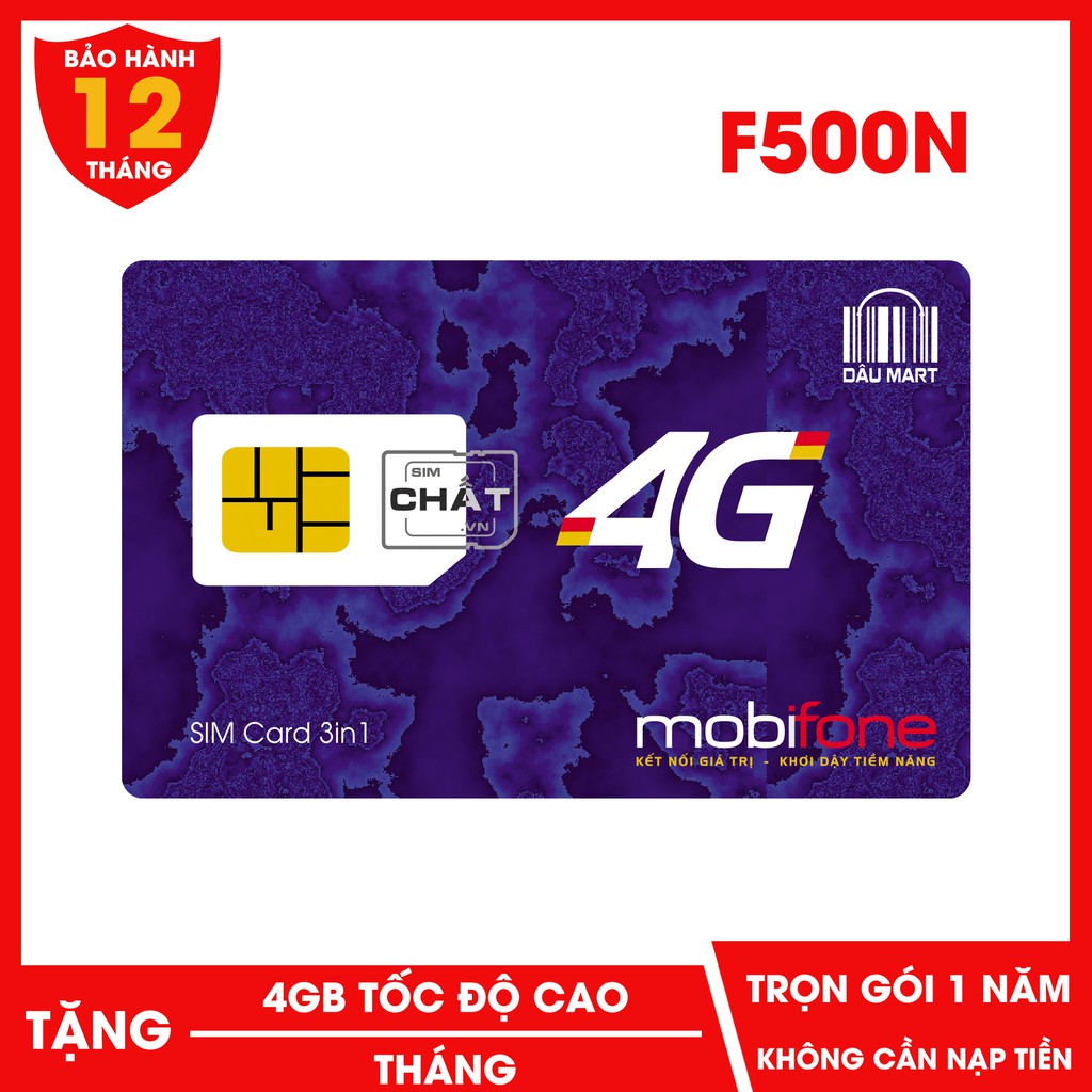 SIM 4G MOBIFONE F500N / MDT250A TRỌN GÓI 1 NĂM KHÔNG NẠP TIỀN (4GB/THÁNG x 12 THÁNG)