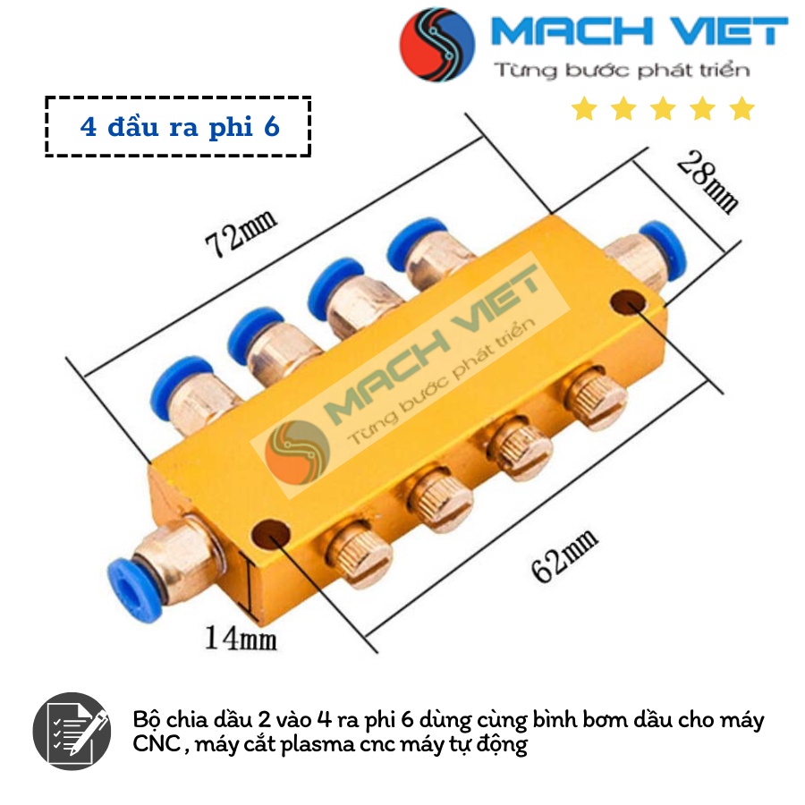 Bộ chia dầu 4 đầu và 5 đầu ra phi 6