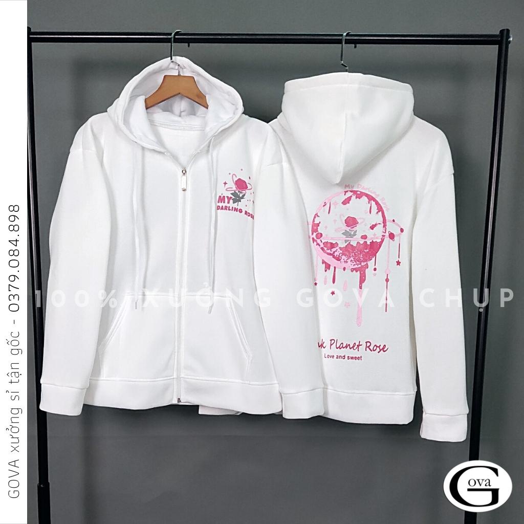 Áo khoác Hoodie nỉ FE PINK PLANTE MOON Dây Kéo form rộng ulzzang Unisex áo nỉ bông nữ AKN24 GOVA