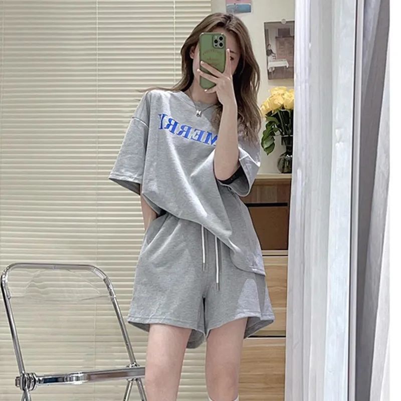 COZOK Màu Sắc set Áo Thun Ngắn Tay Form Rộng Và Quần short Thời Trang Dành Cho Nữ