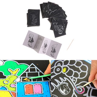 KJ♠ 1pack 8Sheets Kids Painting Scratch Paper Colorful Magic Art With Drawing Stick