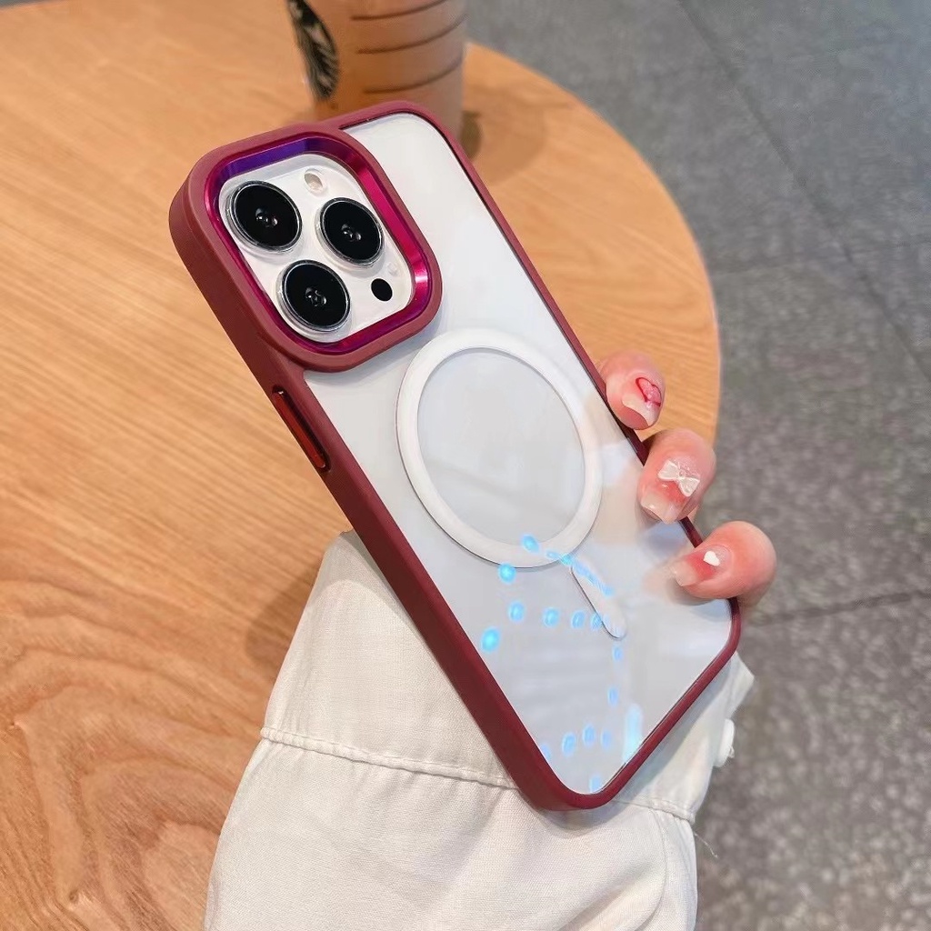 Ốp Điện Thoại Cứng Viền Silicon Có Khuyên Nam Châm Bảo Vệ Camera Chống Sốc Sang Trọng Cho iPhone 13 Pro 14 PLUS 12 Pro max