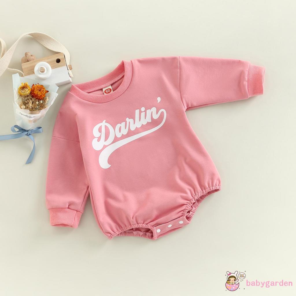 Áo Liền Quần Dài Tay In Chữ Cho Bé Gái 0-18 Tháng Tuổi