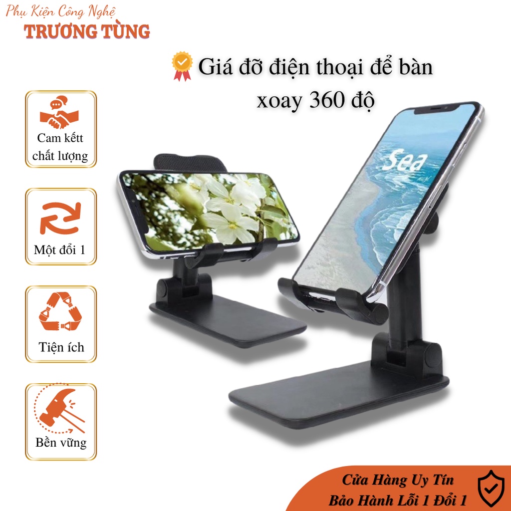 Giá đỡ điện thoại để bàn gấp gọn thông minh, góc xoay 360 độ phù hợp mọi dòng điện thoại, ipad