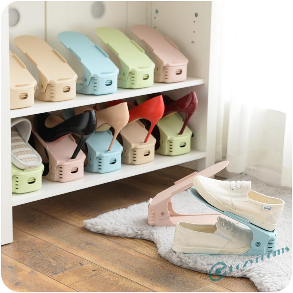 ღCM Simple Plastic Double Layer Shoe Rack Adjustable Shoes Holder Stand Shelf