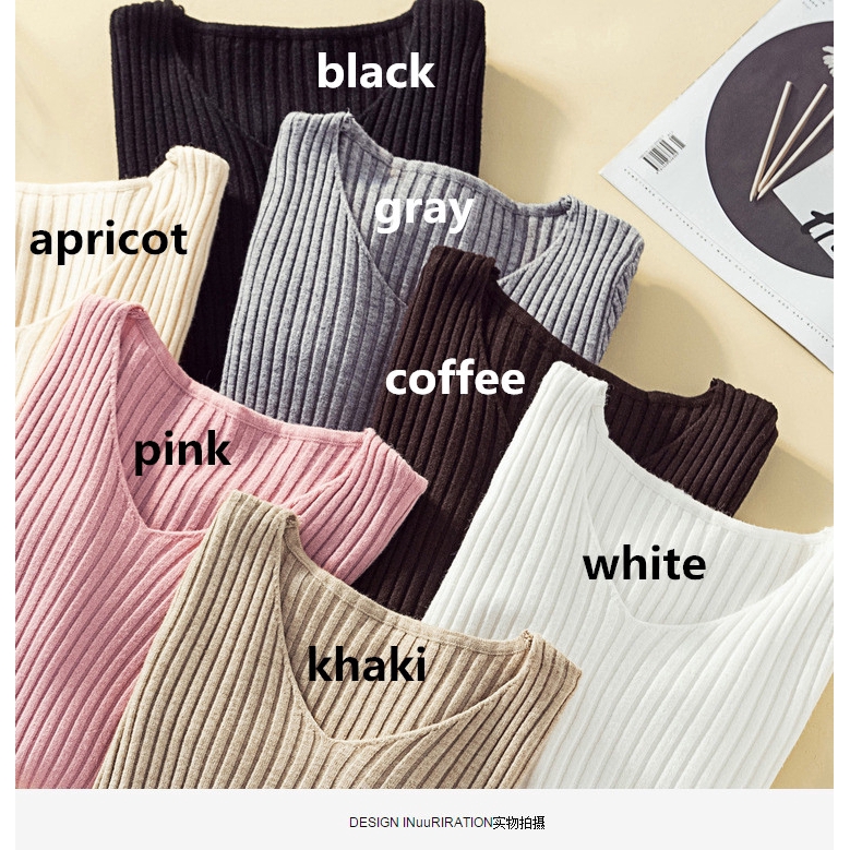 SUXI Áo len tay dài cổ chữ V co dãn tốt