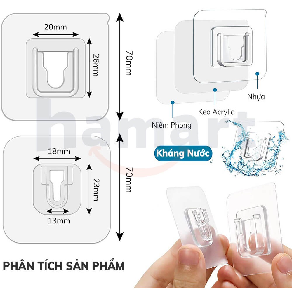 [BẢN LỚN 7x7cm] 2 Miếng Dán Tường Treo Đồ Đa Năng Dạng Gài Miếng Dán Kệ Nhà Tắm Siêu Dính Tường